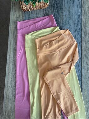 Source Unknown -women’s ' High-Waist Leggings in Pink, Butter Yellow & orange